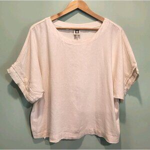 Ivory Linen Blend Boxy Lagenlook Minimalist Short Sleeve Top Anne Klein Sz XL